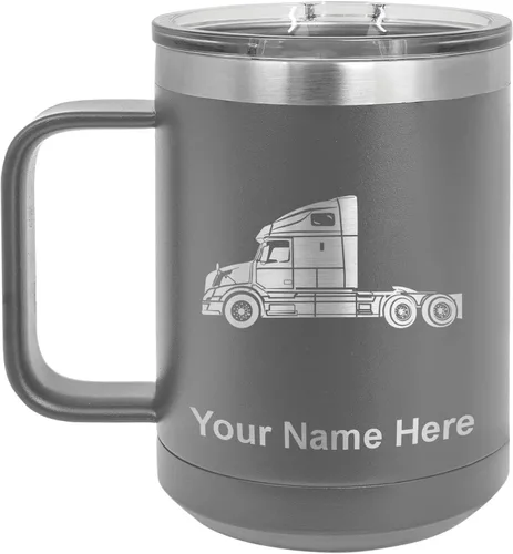 Vista 32 de LaserGram Taza de café aislada al vacío de 15 onzas, cabina de camión, grabado personalizado incluido (negro)