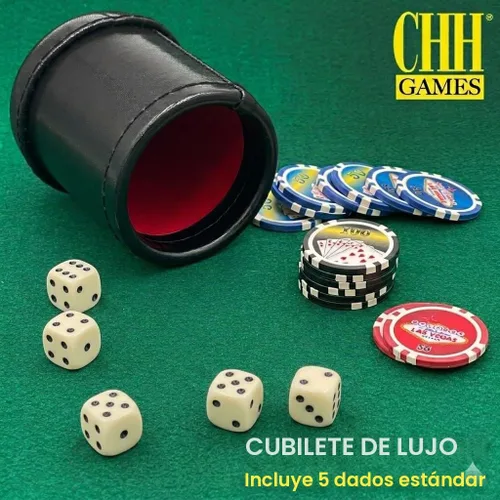 Vista 3 de 4" Deluxe Dice Cup con 5 dados estándar, negro/crema