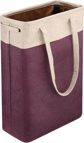 Vista 15 de Cesta de ropa sucia con asas beige y marrón, cesta de lavandería delgada plegable, cesta de ropa sucia estrecha, bolsa de lavandería plegable, cesto