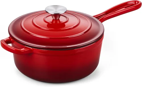Vista 30 de Onader Sartén de hierro fundido esmaltado, cacerola pequeña de 1 cuarto de galón con tapa, olla de hierro fundido, horno holandés esmaltado, Blanco
