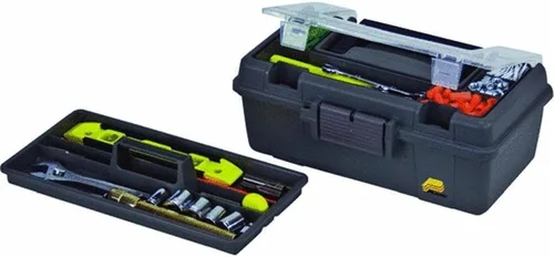 Vista 2 de Plano Molding 114-002 - Caja de herramientas compacta de 13 pulgadas, color gris grafito con mango negro y pestillos