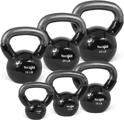 Vista 8 de Yes4All - Juego de pesas rusas recubiertas de vinilo, set combinado para entrenamiento corporal completo, fuerza de agarre, flexiones y ejercicios