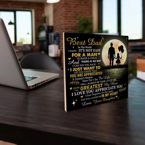 Vista 7 de Letrero de madera con texto en inglés «Best Dad» para papá de parte de la hija, regalos de agradecimiento para cumpleaños, Día del Padre, placa