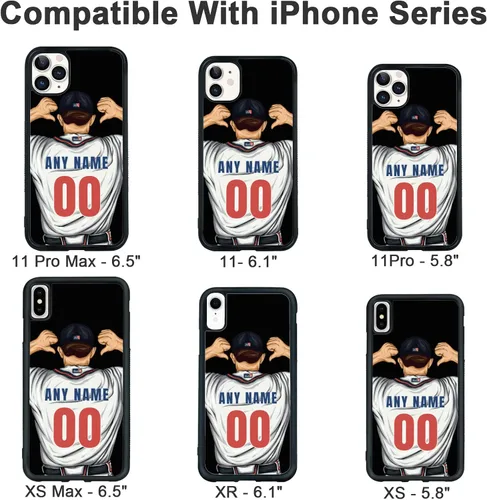 Vista 4 de Custome - Funda de teléfono de béisbol, diseño creativo de béisbol deportivo con número de estrella para iPhone 11, 12, 13, 14, 15 Pro Max Plus Mini