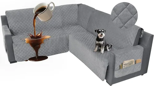 Vista 16 de Fundas impermeables para sofá seccional de esquina en forma de L, de terciopelo, juego de 6 piezas, funda en forma de U para sofá, para perros