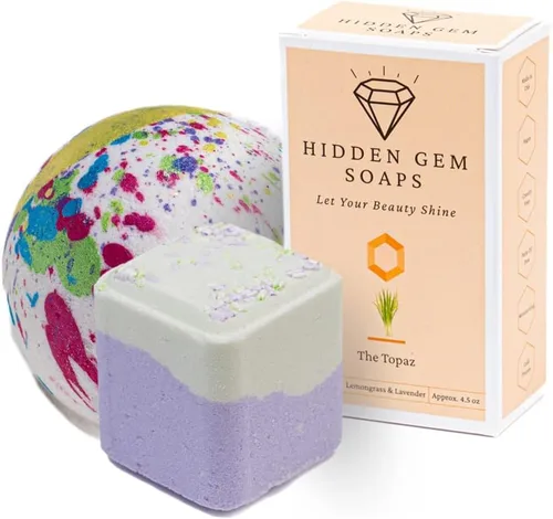 Vista 12 de October Birthstone Turmalina Juego de regalo de 3 piezas de jabón en barra natural, bomba de baño, vaporizador de ducha fabricado en Estados Unidos