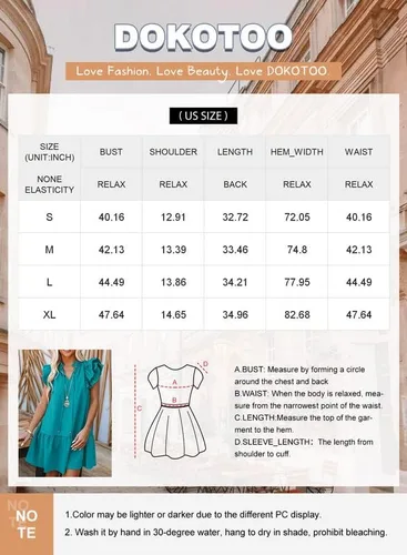 Vista 6 de Dokotoo Vestido corto de verano para mujer con cuello en V, cordón y volantes, manga corta, bolsillos laterales, mini vestido de verano