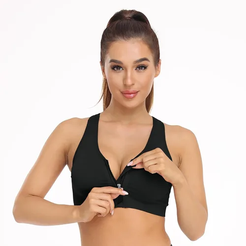 Vista 2 de Sujetador deportivo con cremallera frontal para mujer, brasier deportivo inalámbrico para postcirugía, brasier deportivo de yoga activo