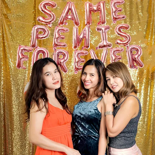 Vista 5 de Globos colgantes de 16 pulgadas con texto en inglés "Same Forever", globos de letras de aluminio de oro rosa para bodas, despedidas de soltera