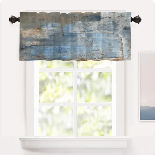 Vista 167 de Shrahala Beige and Orange Abstract Art Brushstrokes Blackout Curtain Tiers, Abstract Oil Paint Kitchen Valance Light Blocking Tier Drapes with Rod
