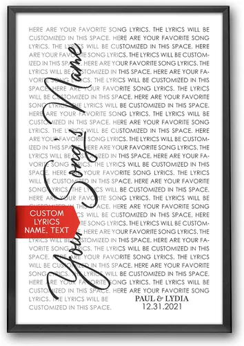 Vista 38 de SANTANNA Letras de música personalizadas, impresiones artísticas para decoración de pared (amor clásico y aniversario de canción favorita)