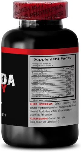 Vista 4 de Polvo orgánico de hongos Reishi - CANDIDA AWAY - Limpieza digestiva (2 botellas de 120 cápsulas) - Suplemento anti crecimiento excesivo - Extracto