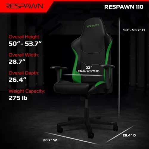 Vista 2 de Respawn Silla de juegos 110, silla de oficina ergonómica con reposacabezas Verde