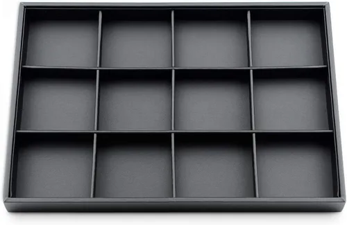Vista 9 de Exhibición de joyería plana de 12 rejillas de cuero PU negro
