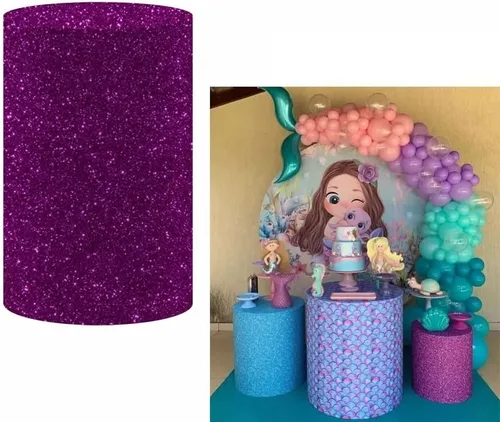 Vista 8 de Cubiertas de pedestal con temática de sirena bajo el agua, cubiertas de pedestal bajo el mar con purpurina azul para baby shower, niñas, decoración