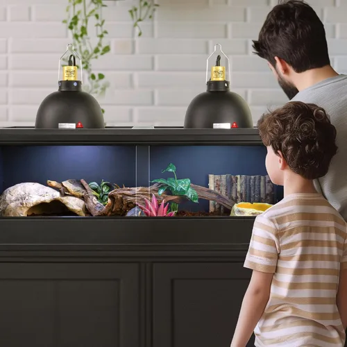 Vista 7 de Paquete de 2 lámparas de reptiles, lámpara de calor de reptiles de cúpula profunda de 8.5 pulgadas con interruptor, lámpara de terrario dual UVB