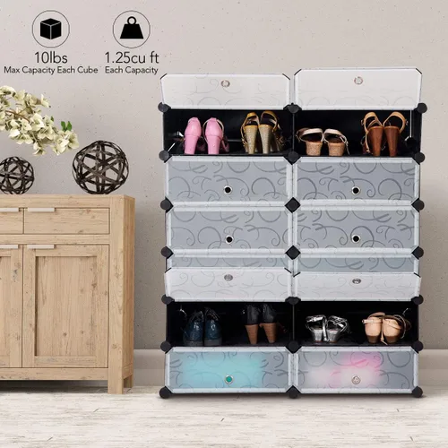 Vista 7 de Zapatero organizador de 6 niveles, 24 pares de almacenamiento de zapatos de plástico, zapatero de pie, almacenamiento modular apilable para zapatos