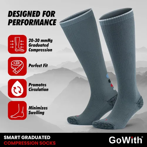 Vista 18 de GoWith Compression Socks for Men & Women, Cushioned 20-30 mmHg Graduated Compression Running Socks, Athletic Knee High Socks