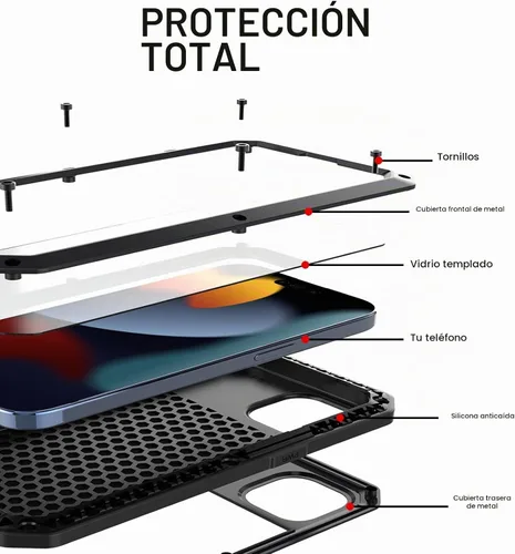Vista 9 de Funda compatible con iPhone 15 Plus, funda protectora de cuerpo completo 360, resistente, a prueba de golpes, funda de metal de aleación de aluminio