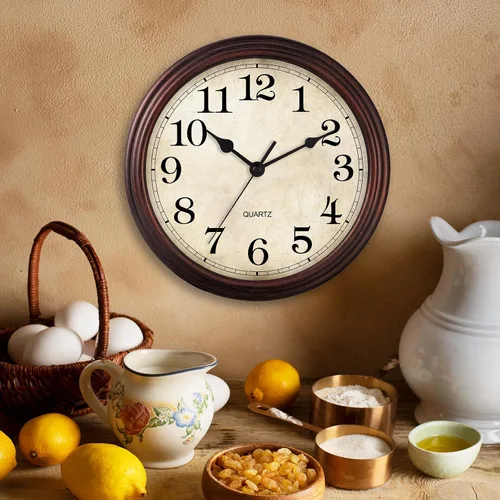 Vista 4 de Reloj de pared de 9 pulgadas, silencioso sin tictac, clásico, funciona con pilas, decorativo para sala de estar, dormitorio, baño, cocina y oficina