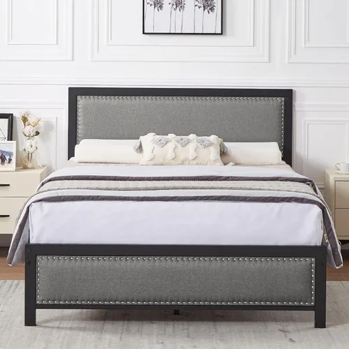 Vista 13 de VECELO Queen Bed Frame, Storage Upholstered Headboard with Charging Station, Platform Bedframe, Heavy Duty Metal Slats, No Box Spring Needed