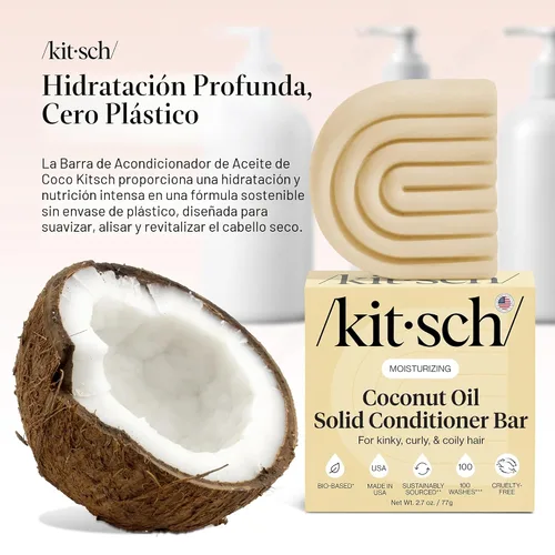 Vista 2 de Barra de acondicionador de hidratación profunda de aceite de coco Kitsch - Acondicionador ecológico sin botella. Nutre y restaura el cabello seco