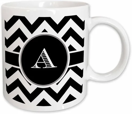 Vista 10 de 3dRose Taza azul de dos tonos con monograma de cheurón en blanco y negro con inicial A de 11 oz