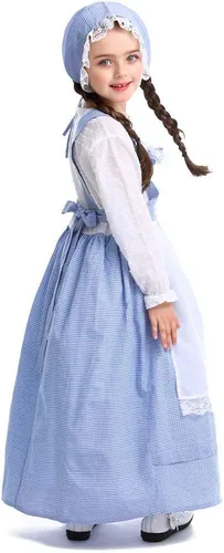 Vista 3 de Vestido de niña de la pradera británica pionero vestido de California trajes colonial peregrino criada vestido Halloween Cosplay traje