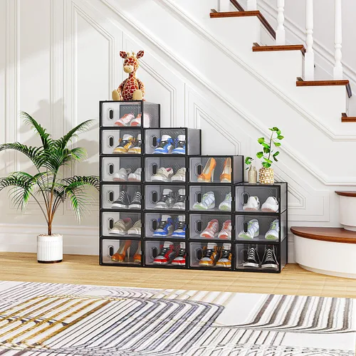 Vista 16 de Paquete de 6 cajas de zapatos apilables de plástico transparente, cajas organizadoras de zapatos con tapas para tenis, estuche para zapatos hasta