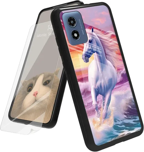 Vista 41 de Funda para Motorola Moto G Play 4G 2024 con protector de pantalla, parte trasera de vidrio templado + funda de silicona suave TPU absorción