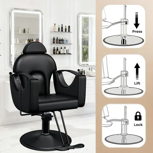 Vista 7 de Silla de salón, silla reclinable para estilista, silla de peluquería con bomba hidráulica resistente, silla de peluquería para peluquería trenzada