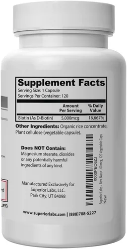 Vista 3 de Superior Labs – Mejor suplemento natural de biotina sin OMG – para un cabello y pestañas más deliciosas – Uñas más fuertes – Piel sana – Potenciador