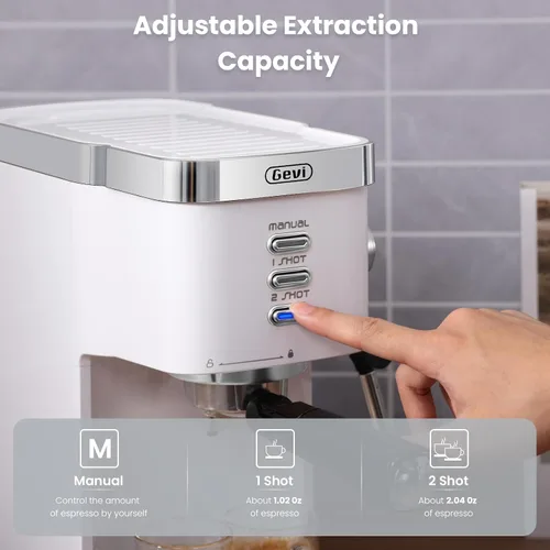 Vista 4 de Gevi - Máquina compacta de café expreso de 20 barras con espumador de leche para café con leche y capuchino