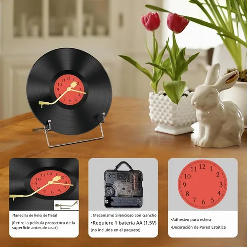 Vista 3 de Discos de vinilo de 12 pulgadas, decoración de pared, reloj de pared de disco de vinilo, relojes de pared únicos con pilas (batería no incluida)