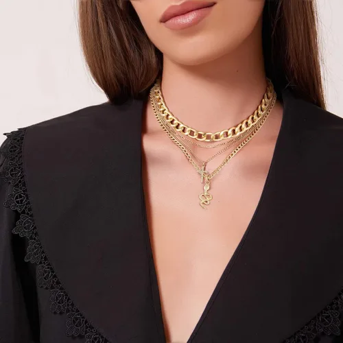 Vista 2 de MJartoria Collares de oro en capas para mujer, collar retro de moda con dije de moneda, collar de oro, cadena de eslabones gruesos, gargantilla