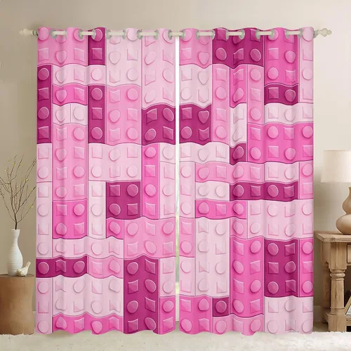 Vista 8 de Feelyou Cortinas de ventana de bloque de construcción para dormitorio, 38 pulgadas de ancho x 45 pulgadas de largo, 2 paneles de estilo ladrillo