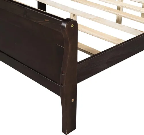 Vista 5 de Cama de plataforma de madera maciza tamaño Queen con cabecera y estribo de trineo, base de cama de plataforma Queen de madera con almacenamiento