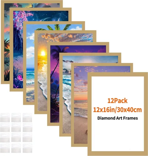 Vista 8 de Majreey Marco de Fotos, 30x40 cm, 12 Piezas (Negro), Magnético, Autoadhesivo, PVC, para Arte de Diamantes, Imágenes, Montaje en Pared, Adecuado