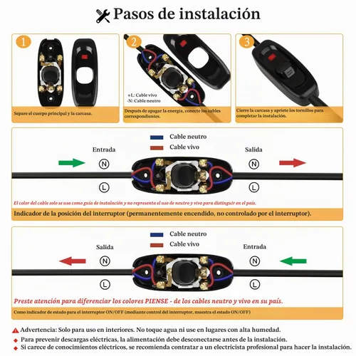 Vista 4 de Helunsi Paquete de 2 interruptores de lámpara en línea negros