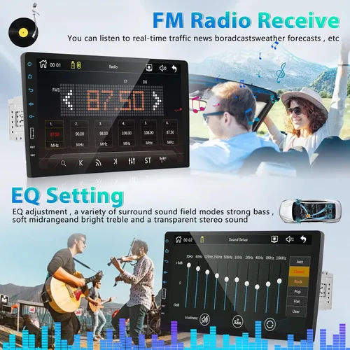 Vista 5 de Radio estéreo de coche de 9 pulgadas con Apple Carplay inalámbrico y Android Auto, 1 DIN Bluetooth receptor de audio para coche pantalla táctil