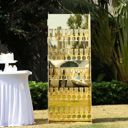 Vista 15 de Tableclothsfactory Estante para copas de vino de 2 niveles con acabado de espejo negro, soporte de espuma para 18 flautas de champán, 25 pulgadas