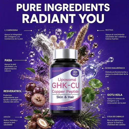 Vista 3 de GHK-Cu Suplemento de péptido de cobre para mujeres, 300mcg, 120 cápsulas
