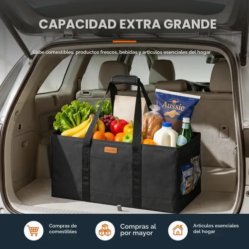 Vista 3 de Bolsa tote grande de WONDAY, bolsa de alimentos plegable y reutilizable, bolsa tote con asas, bolsa de la compra para alimentos, almacenamiento Negro