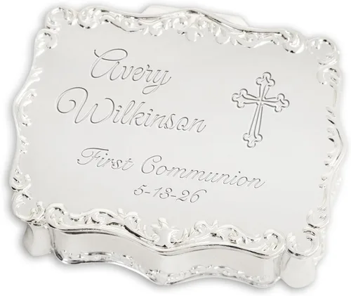 Vista 14 de Cherished Moments Joyero rectangular de dedicación de bebé personalizado Dedicación de plata