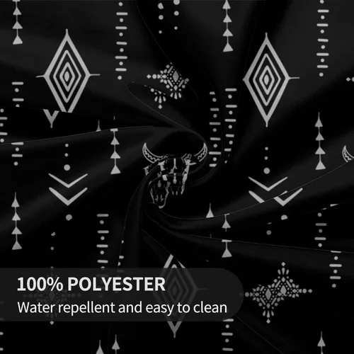 Vista 4 de Mantel decorativo con patrón azteca, estilo nativo étnico, bohemio, geométrico, verde, para cocina, banquete de fiesta y vacaciones, color negro