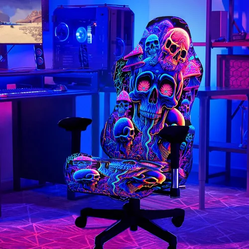 Vista 11 de Blacklight - Funda para silla de juegos – Funda para silla de juegos electrónicos de dragón neón reactivo a los rayos UV, protector de silla