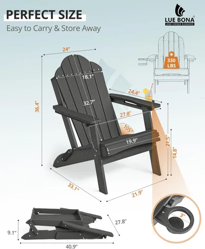 Vista 2 de LUE BONA - Silla plegable Adirondack, portavasos, juego de 4, color negro
