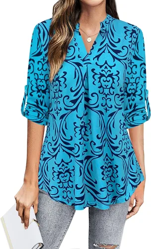Vista 2 de BEPEI Blusas de manga 34 para mujer, cuello en V, camisas de trabajo de negocios