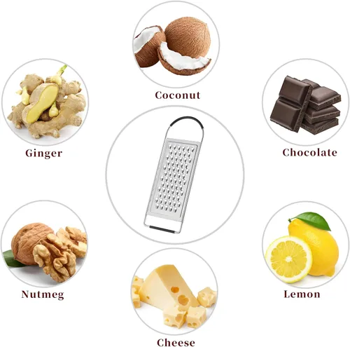 Vista 4 de Rallador de queso de mano, ralladores planos de acero inoxidable grueso HIA para cocina, rallador de alimentos con mango antideslizante, perfecto