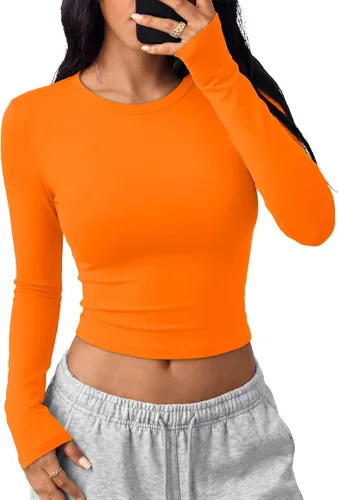 Vista 8 de Trendy Queen Camisetas cortas de manga larga para mujer, camisetas básicas Blanco